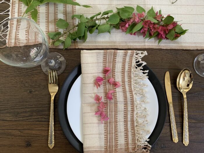 Handcrafted Organic Kala Cotton Brown & White Table Napkins