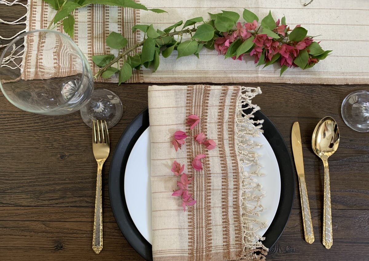 Handcrafted Organic Kala Cotton Brown & White Table Napkins