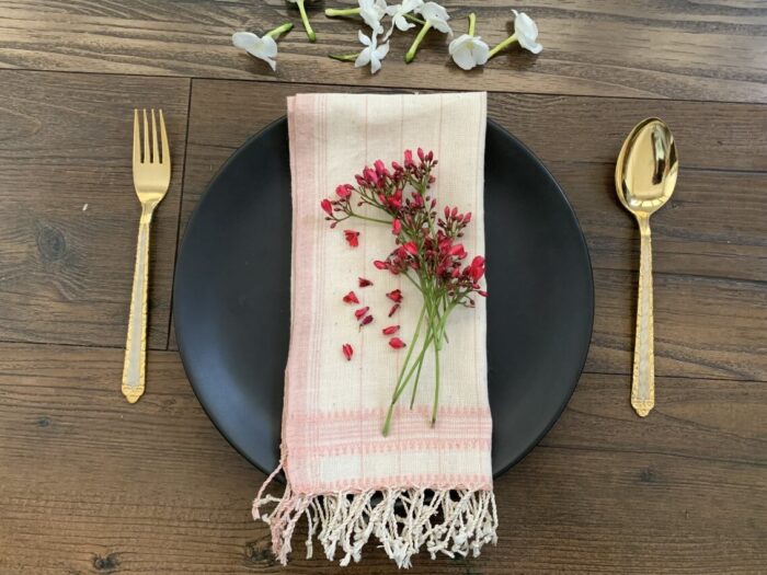 Handcrafted Organic Kala Cotton Pink & White Table Napkins